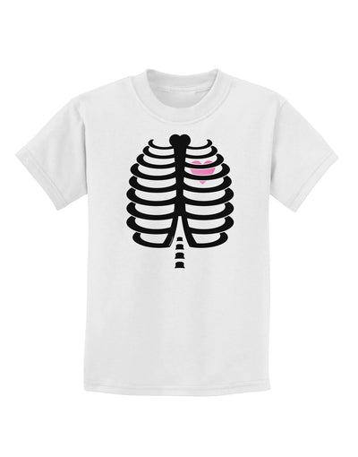 Black Skeleton Ribcage with Pink Heart Halloween Childrens T-Shirt-Childrens T-Shirt-TooLoud-White-X-Small-Davson Sales