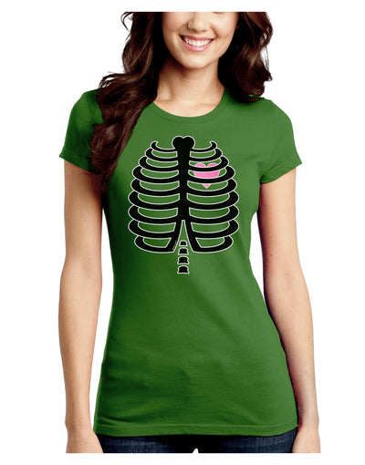 Black Skeleton Ribcage with Pink Heart Halloween Juniors Crew Dark T-Shirt-T-Shirts Juniors Tops-TooLoud-Kiwi-Green-Juniors Fitted Small-Davson Sales