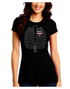 Black Skeleton Ribcage with Pink Heart Halloween Juniors Crew Dark T-Shirt-T-Shirts Juniors Tops-TooLoud-Black-Juniors Fitted Small-Davson Sales