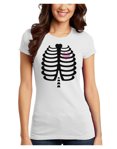 Black Skeleton Ribcage with Pink Heart Halloween Juniors T-Shirt-Womens Juniors T-Shirt-TooLoud-White-Juniors Fitted XS-Davson Sales