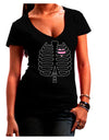 Black Skeleton Ribcage with Pink Heart Halloween Juniors V-Neck Dark T-Shirt-Womens V-Neck T-Shirts-TooLoud-Black-Juniors Fitted Small-Davson Sales