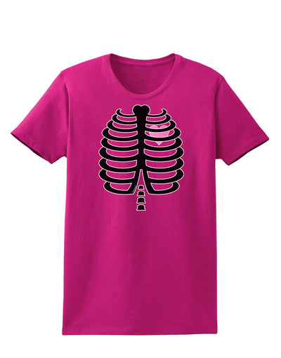 Black Skeleton Ribcage with Pink Heart Halloween Womens Dark T-Shirt-TooLoud-Hot-Pink-Small-Davson Sales