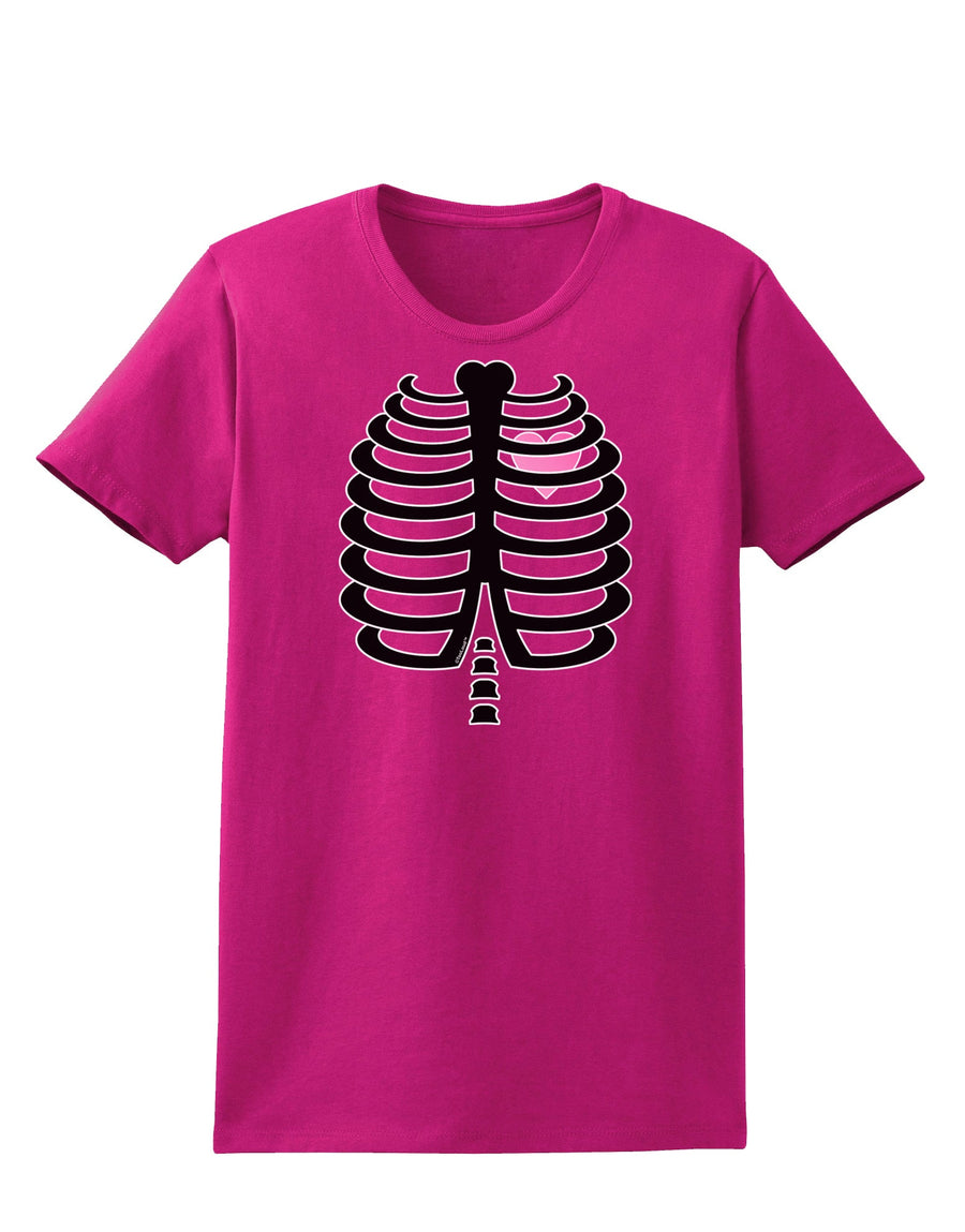 Black Skeleton Ribcage with Pink Heart Halloween Womens Dark T-Shirt-TooLoud-Black-X-Small-Davson Sales