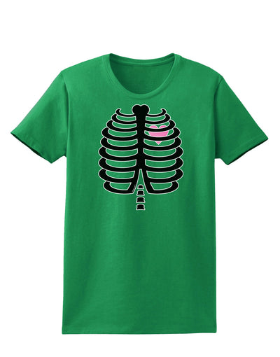 Black Skeleton Ribcage with Pink Heart Halloween Womens Dark T-Shirt-TooLoud-Kelly-Green-X-Small-Davson Sales