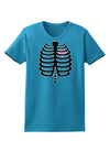 Black Skeleton Ribcage with Pink Heart Halloween Womens Dark T-Shirt-TooLoud-Turquoise-X-Small-Davson Sales