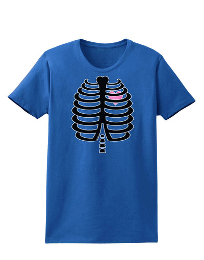 Black Skeleton Ribcage with Pink Heart Halloween Womens Dark T-Shirt-TooLoud-Royal-Blue-X-Small-Davson Sales