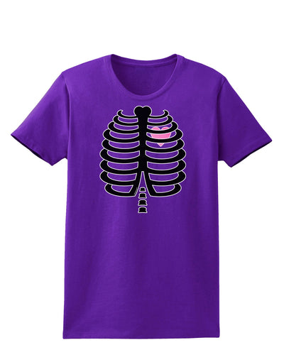 Black Skeleton Ribcage with Pink Heart Halloween Womens Dark T-Shirt-TooLoud-Purple-X-Small-Davson Sales