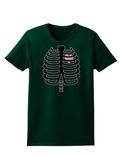 Black Skeleton Ribcage with Pink Heart Halloween Womens Dark T-Shirt-TooLoud-Forest-Green-Small-Davson Sales