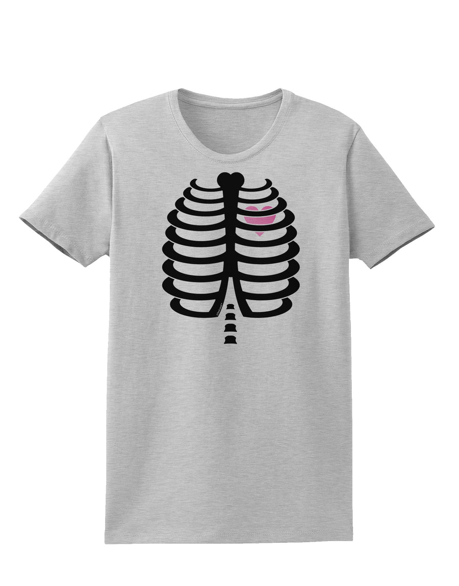 Black Skeleton Ribcage with Pink Heart Halloween Womens T-Shirt-Womens T-Shirt-TooLoud-White-X-Small-Davson Sales