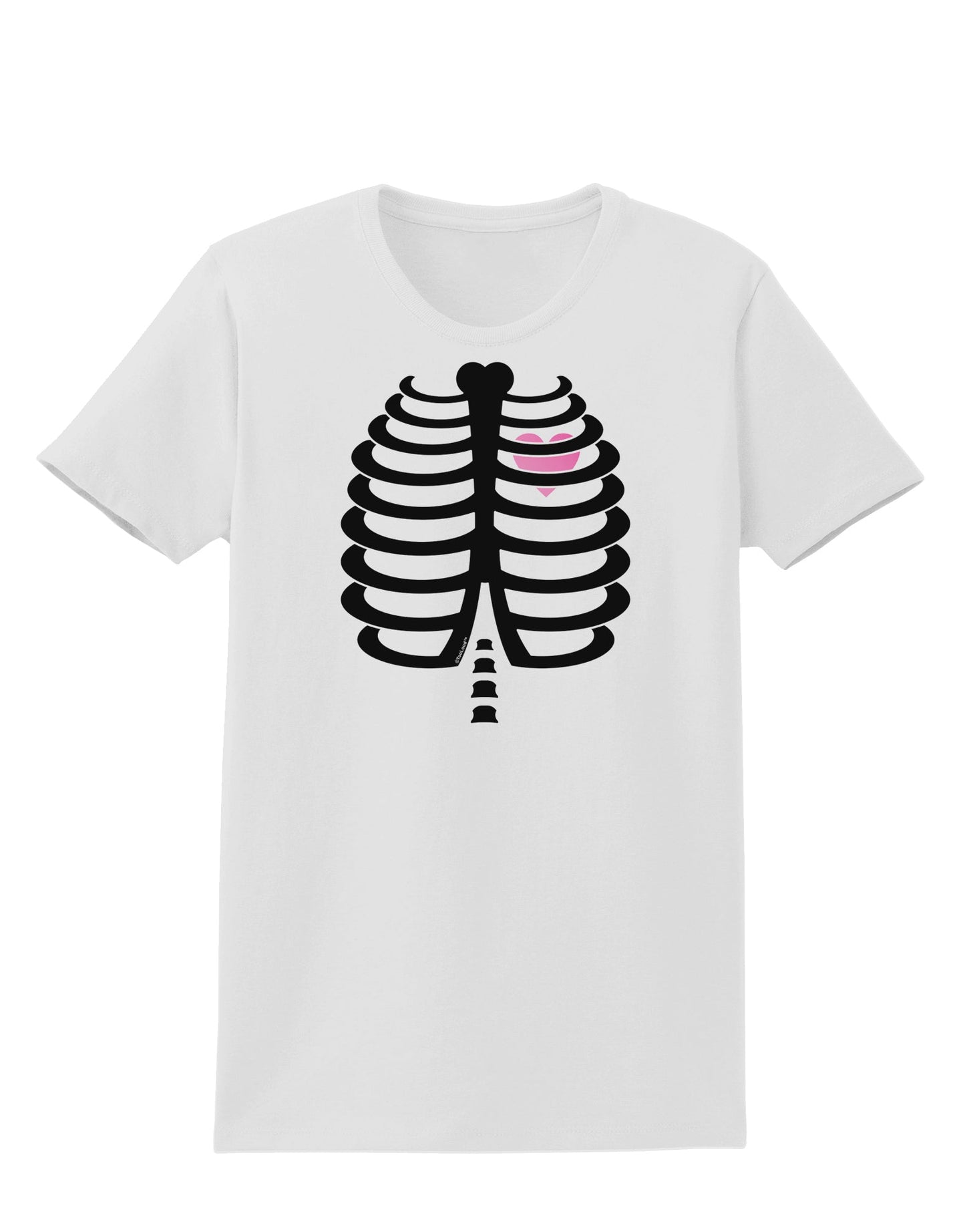 Black Skeleton Ribcage with Pink Heart Halloween Womens T-Shirt-Womens T-Shirt-TooLoud-White-X-Small-Davson Sales