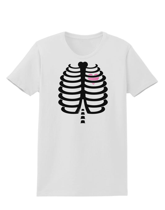 Black Skeleton Ribcage with Pink Heart Halloween Womens T-Shirt-Womens T-Shirt-TooLoud-White-X-Small-Davson Sales