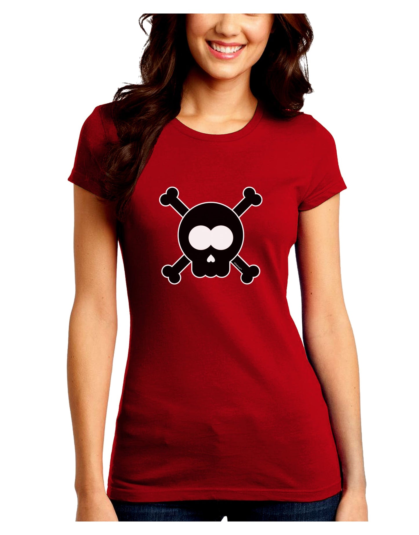 Black Skull and Crossbones Juniors Crew Dark T-Shirt-T-Shirts Juniors Tops-TooLoud-Red-Juniors Fitted Small-Davson Sales