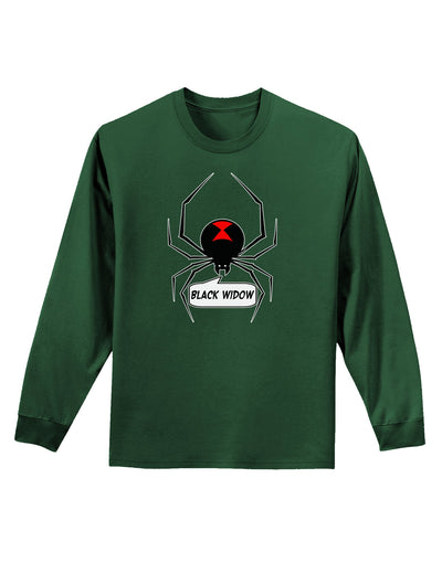 Black Widow Spider Design - Text Adult Long Sleeve Dark T-Shirt-TooLoud-Dark-Green-Small-Davson Sales