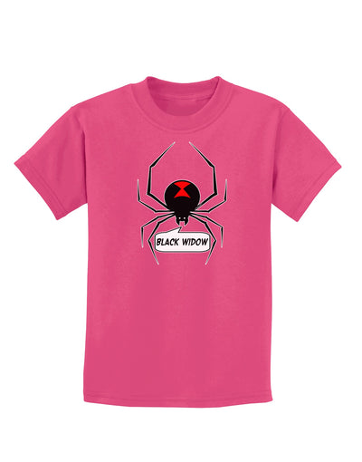 Black Widow Spider Design - Text Childrens Dark T-Shirt-Childrens T-Shirt-TooLoud-Sangria-X-Small-Davson Sales