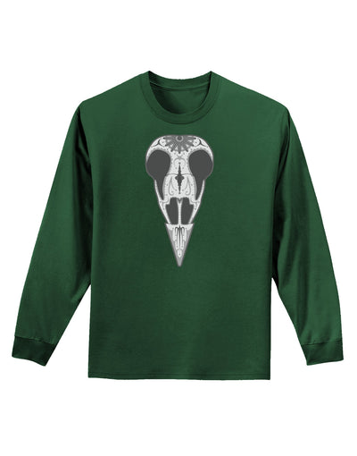 Black and White Mystic Bird Skull Day of the Dead Adult Long Sleeve Dark T-Shirt-TooLoud-Dark-Green-Small-Davson Sales