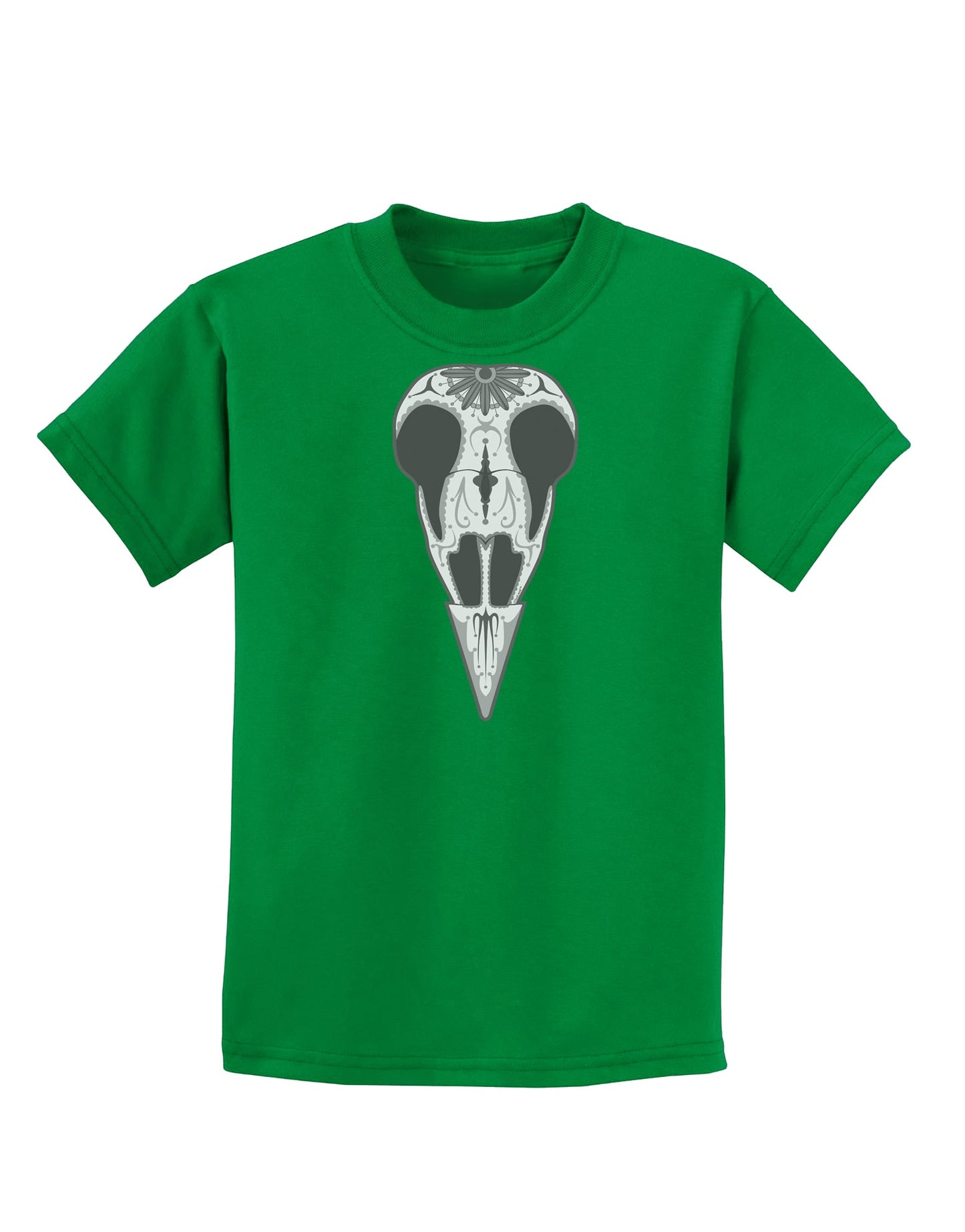 Black and White Mystic Bird Skull Day of the Dead Childrens Dark T-Shirt-Childrens T-Shirt-TooLoud-Kelly-Green-X-Small-Davson Sales