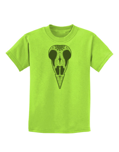 Black and White Mystic Bird Skull Day of the Dead Childrens T-Shirt-Childrens T-Shirt-TooLoud-Lime-Green-X-Small-Davson Sales