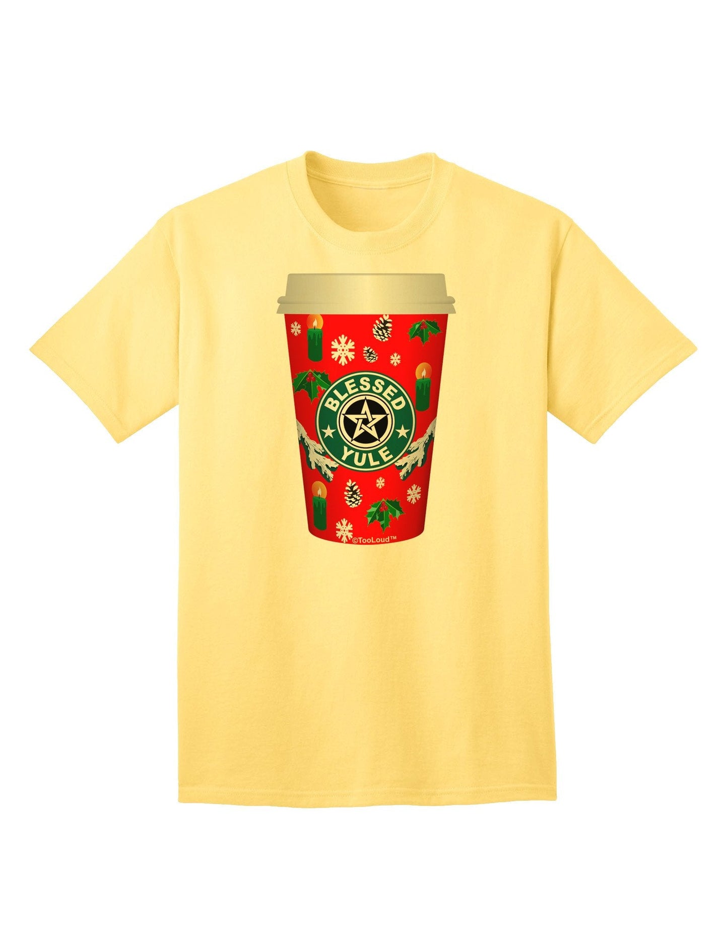 Blessed Yule Red Coffee Cup Adult T-Shirt-Mens T-Shirt-TooLoud-Yellow-XXXX-Large-Davson Sales