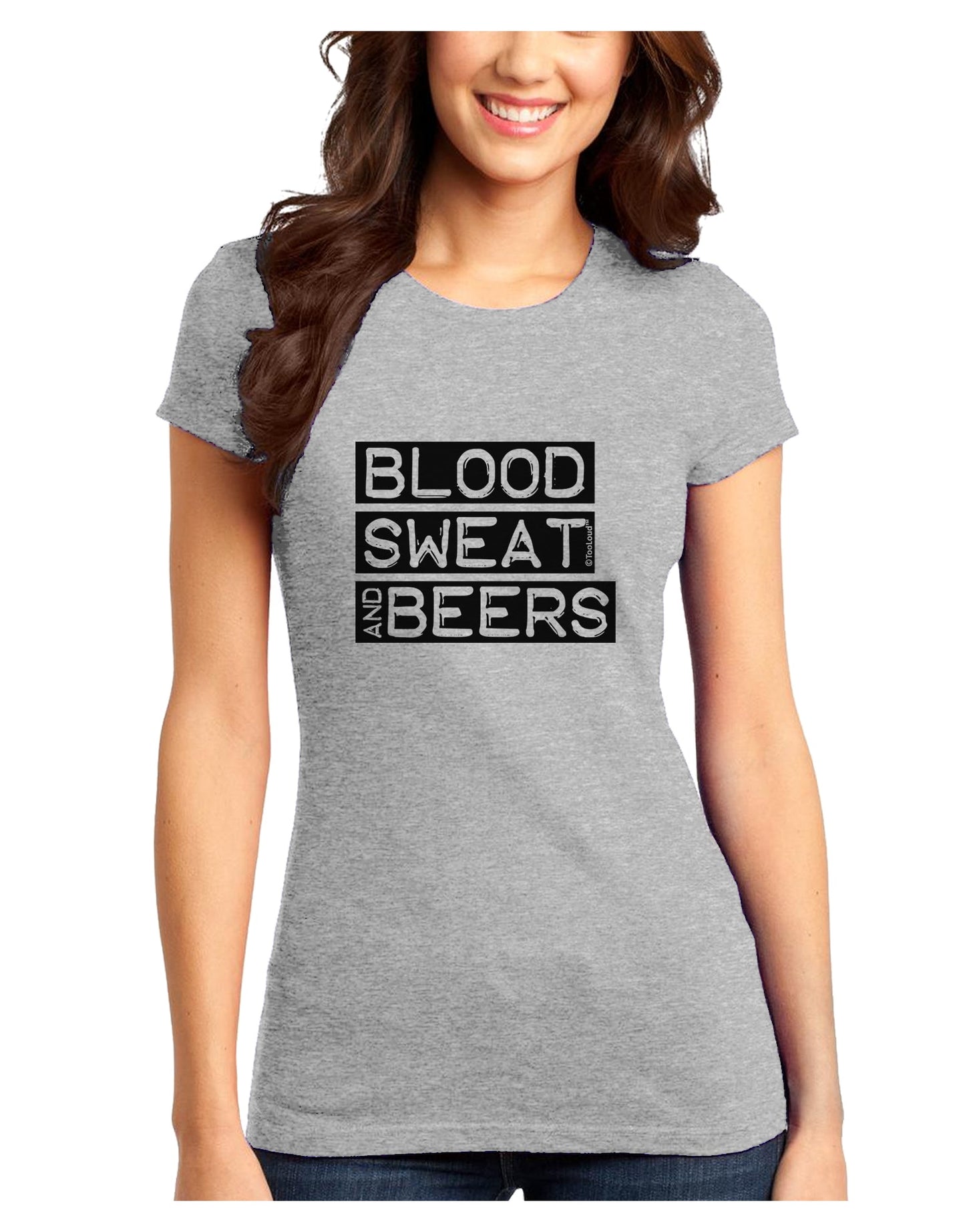 Blood Sweat and Beers Design Juniors T-Shirt by TooLoud-Womens Juniors T-Shirt-TooLoud-Ash-Gray-Juniors Fitted X-Small-Davson Sales