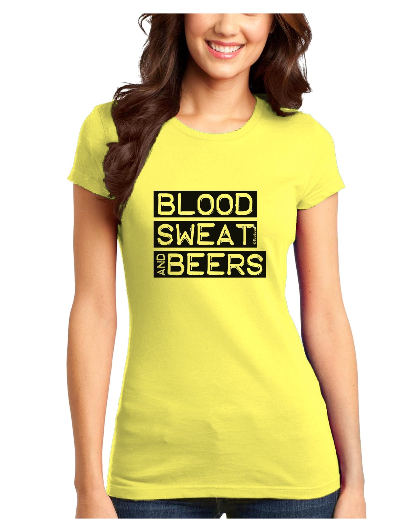 Blood Sweat and Beers Design Juniors T-Shirt by TooLoud-Womens Juniors T-Shirt-TooLoud-Yellow-Juniors Fitted X-Small-Davson Sales