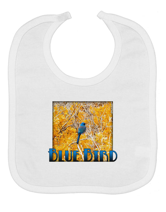 Blue Bird In Yellow Text Baby Bib