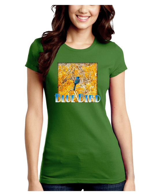 Blue Bird In Yellow Text Juniors Petite Crew Dark T-Shirt-T-Shirts Juniors Tops-TooLoud-Kiwi-Green-Juniors Fitted XXX-Large-Davson Sales