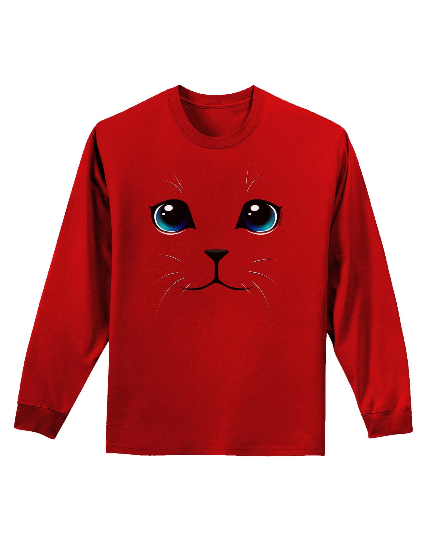 Blue-Eyed Cute Cat Face Adult Long Sleeve Dark T-Shirt-TooLoud-Red-Small-Davson Sales