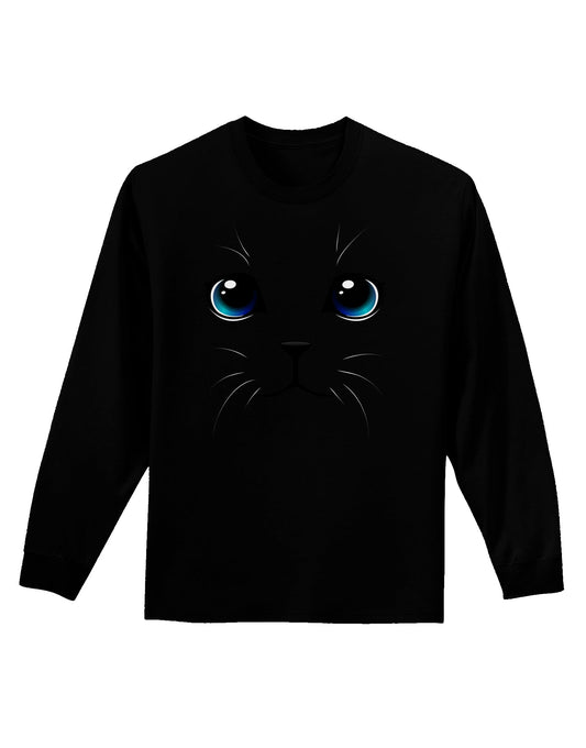 Blue-Eyed Cute Cat Face Adult Long Sleeve Dark T-Shirt-TooLoud-Black-Small-Davson Sales