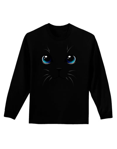 Blue-Eyed Cute Cat Face Adult Long Sleeve Dark T-Shirt