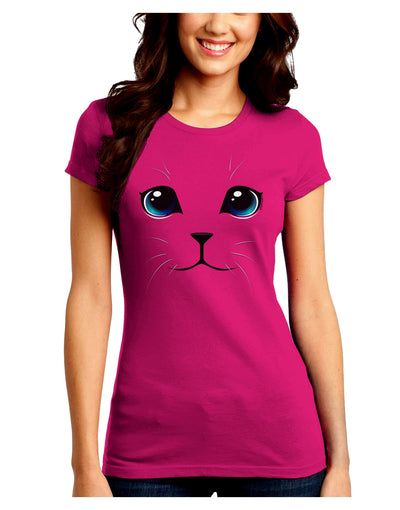 Blue-Eyed Cute Cat Face Juniors Petite Crew Dark T-Shirt-T-Shirts Juniors Tops-TooLoud-Hot-Pink-Juniors Fitted Small-Davson Sales