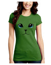 Blue-Eyed Cute Cat Face Juniors Petite Crew Dark T-Shirt-T-Shirts Juniors Tops-TooLoud-Kiwi-Green-Juniors Fitted Small-Davson Sales