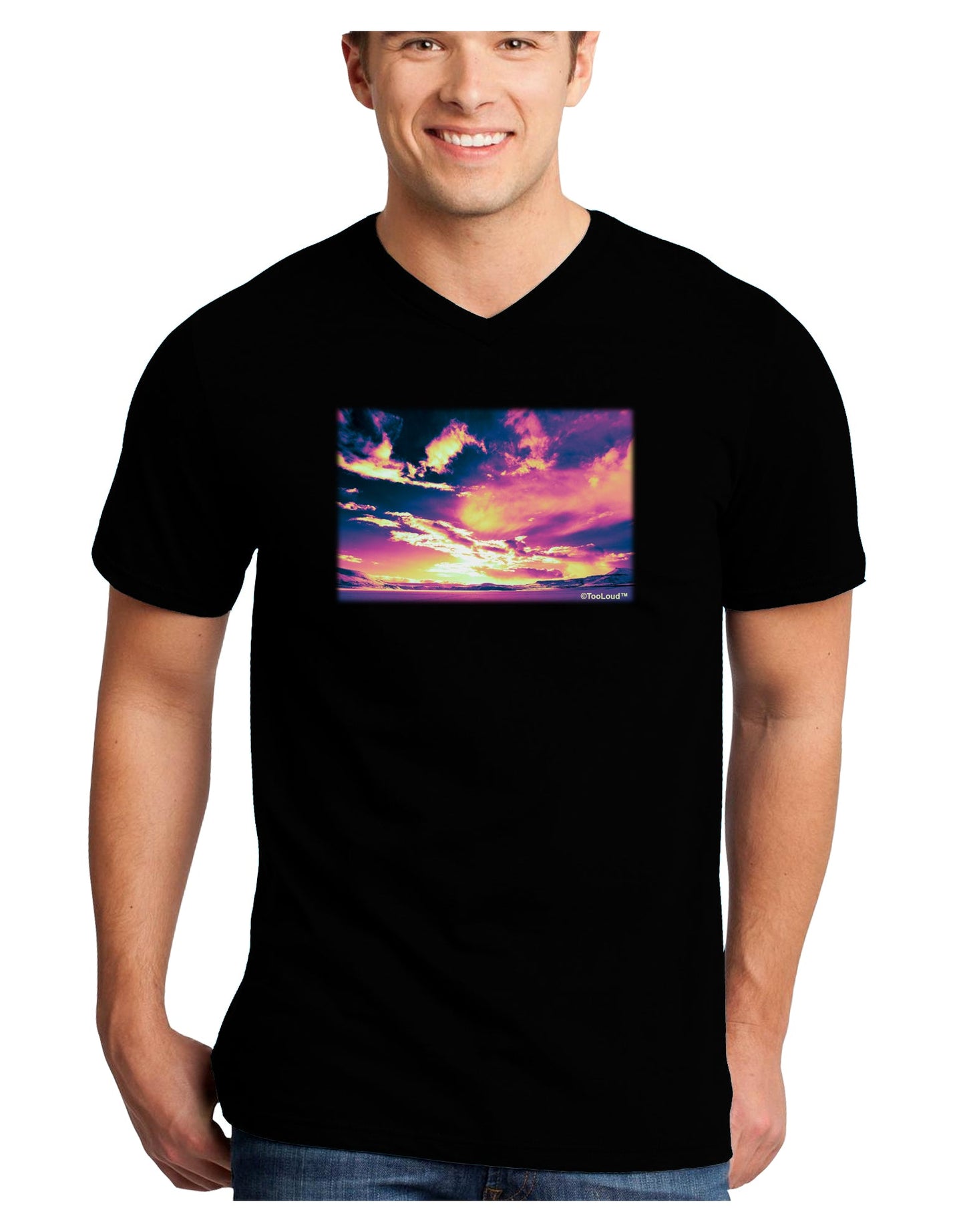 Blue Mesa Reservoir Surreal Adult Dark V-Neck T-Shirt-TooLoud-Black-Small-Davson Sales