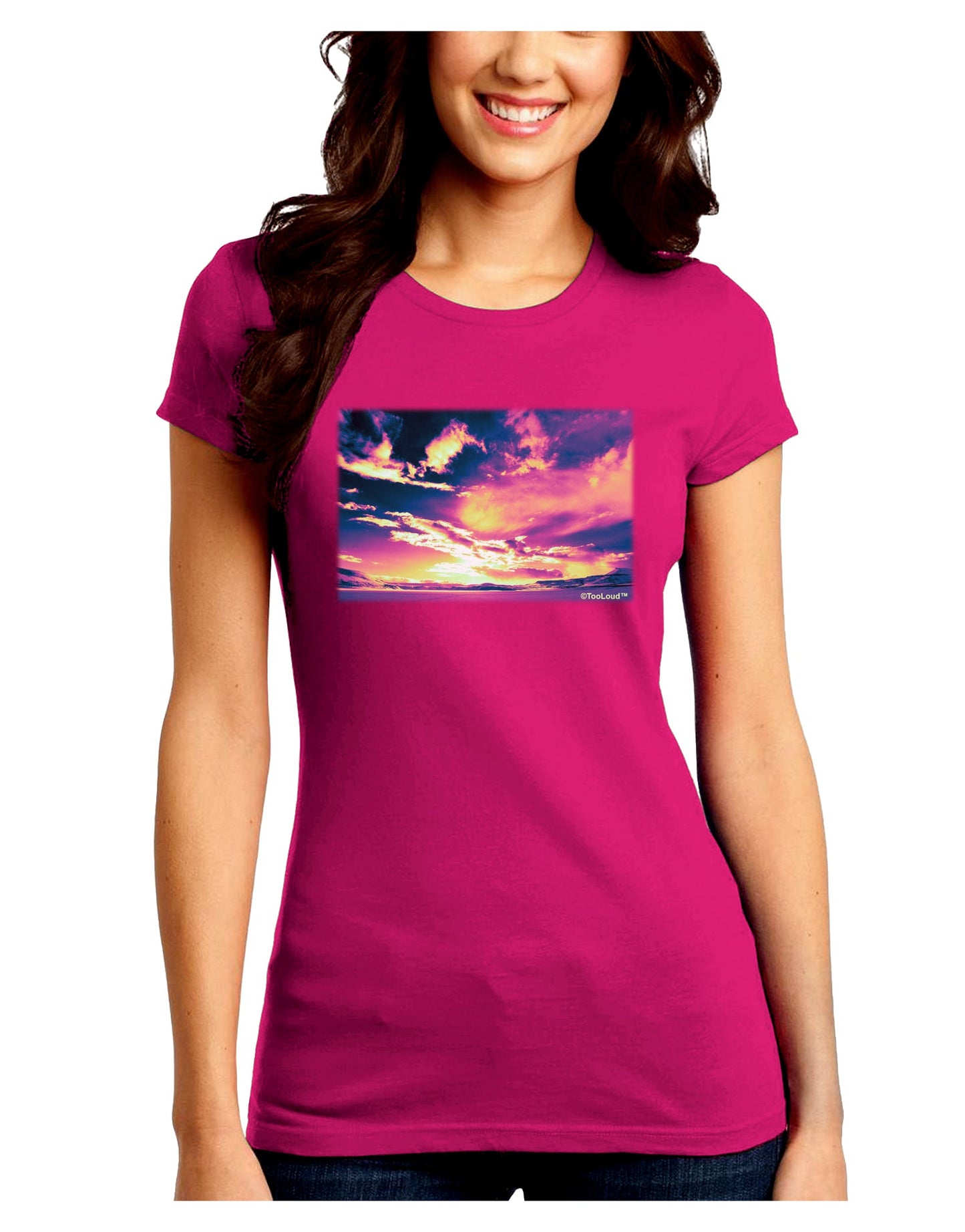 Blue Mesa Reservoir Surreal Juniors Petite Crew Dark T-Shirt-T-Shirts Juniors Tops-TooLoud-Hot-Pink-Juniors Fitted Small-Davson Sales