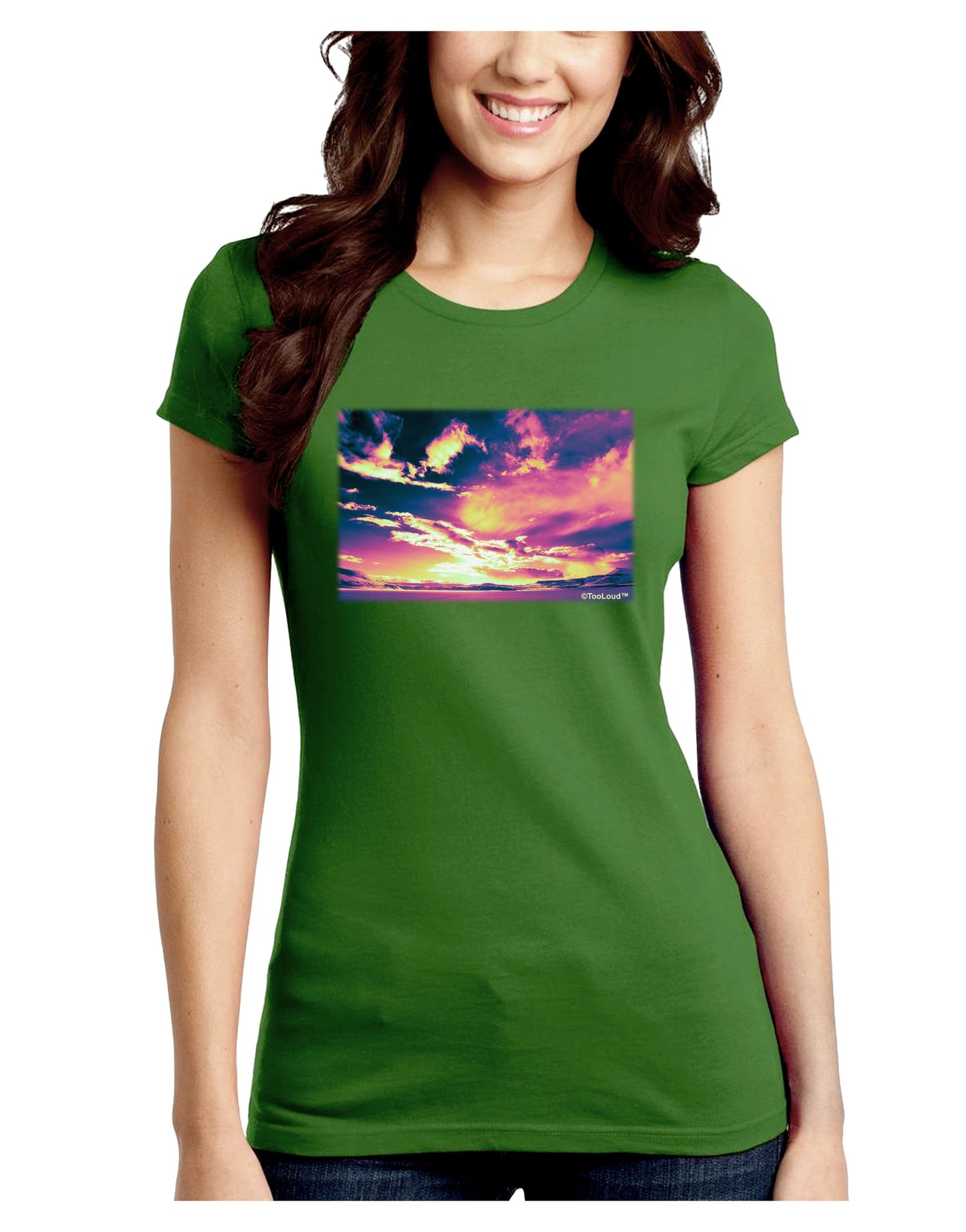 Blue Mesa Reservoir Surreal Juniors Petite Crew Dark T-Shirt-T-Shirts Juniors Tops-TooLoud-Kiwi-Green-Juniors Fitted Small-Davson Sales