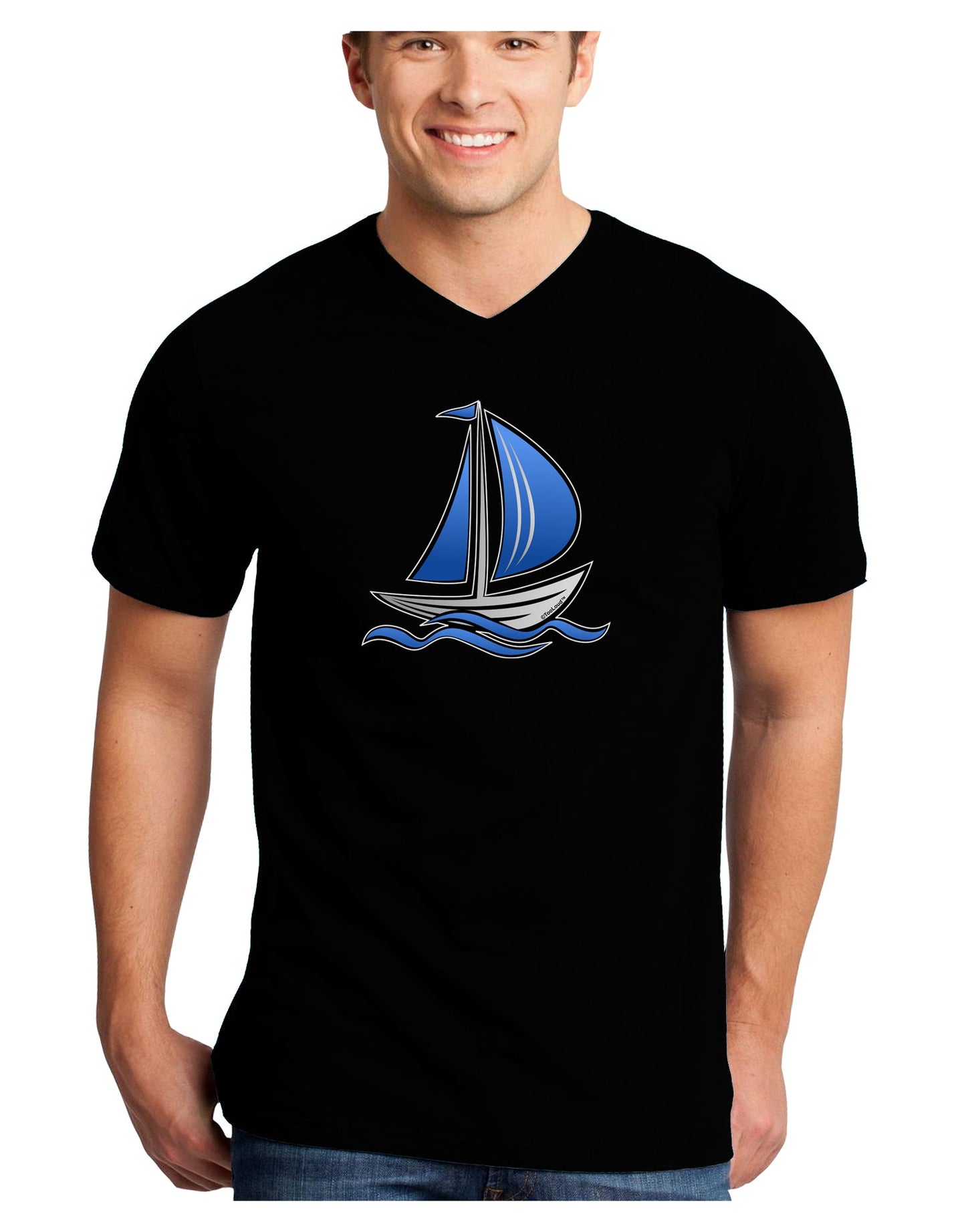 Blue Sailboat Adult Dark V-Neck T-Shirt-TooLoud-Black-Small-Davson Sales
