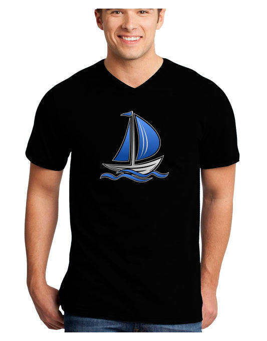 Blue Sailboat Adult Dark V-Neck T-Shirt-TooLoud-Black-Small-Davson Sales