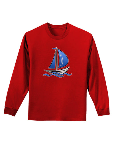 Blue Sailboat Adult Long Sleeve Dark T-Shirt-TooLoud-Red-Small-Davson Sales