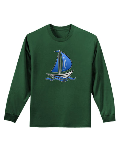 Blue Sailboat Adult Long Sleeve Dark T-Shirt-TooLoud-Dark-Green-Small-Davson Sales