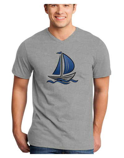 Blue Sailboat Adult V-Neck T-shirt-Mens V-Neck T-Shirt-TooLoud-HeatherGray-Small-Davson Sales