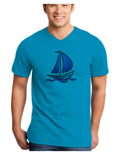 Blue Sailboat Adult V-Neck T-shirt-Mens V-Neck T-Shirt-TooLoud-Turquoise-Small-Davson Sales