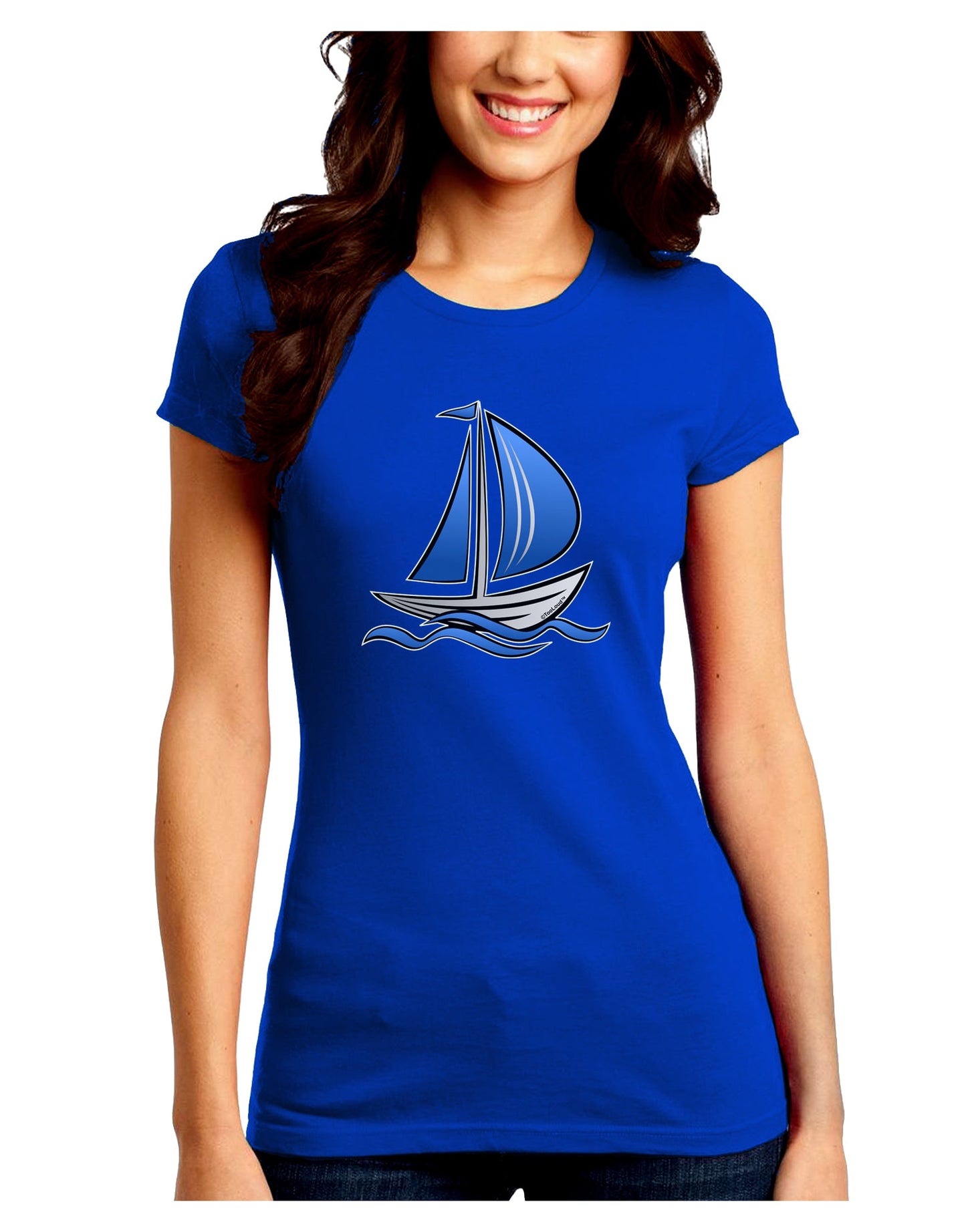 Blue Sailboat Juniors Petite Crew Dark T-Shirt-T-Shirts Juniors Tops-TooLoud-Royal-Blue-Juniors Fitted Small-Davson Sales