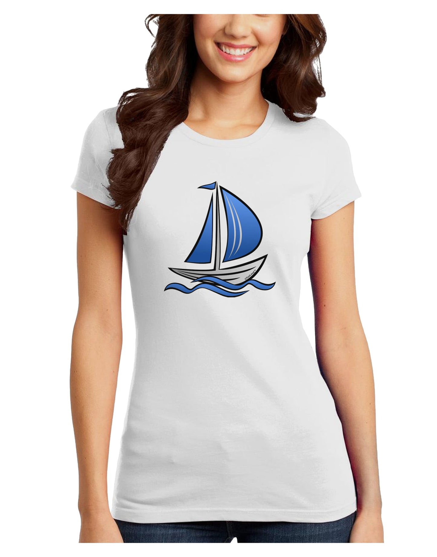 Blue Sailboat Juniors Petite T-Shirt-T-Shirts Juniors Tops-TooLoud-White-Juniors Fitted X-Small-Davson Sales