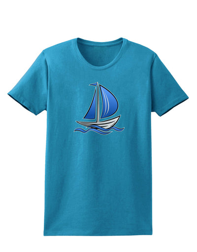 Blue Sailboat Womens Dark T-Shirt-TooLoud-Turquoise-X-Small-Davson Sales