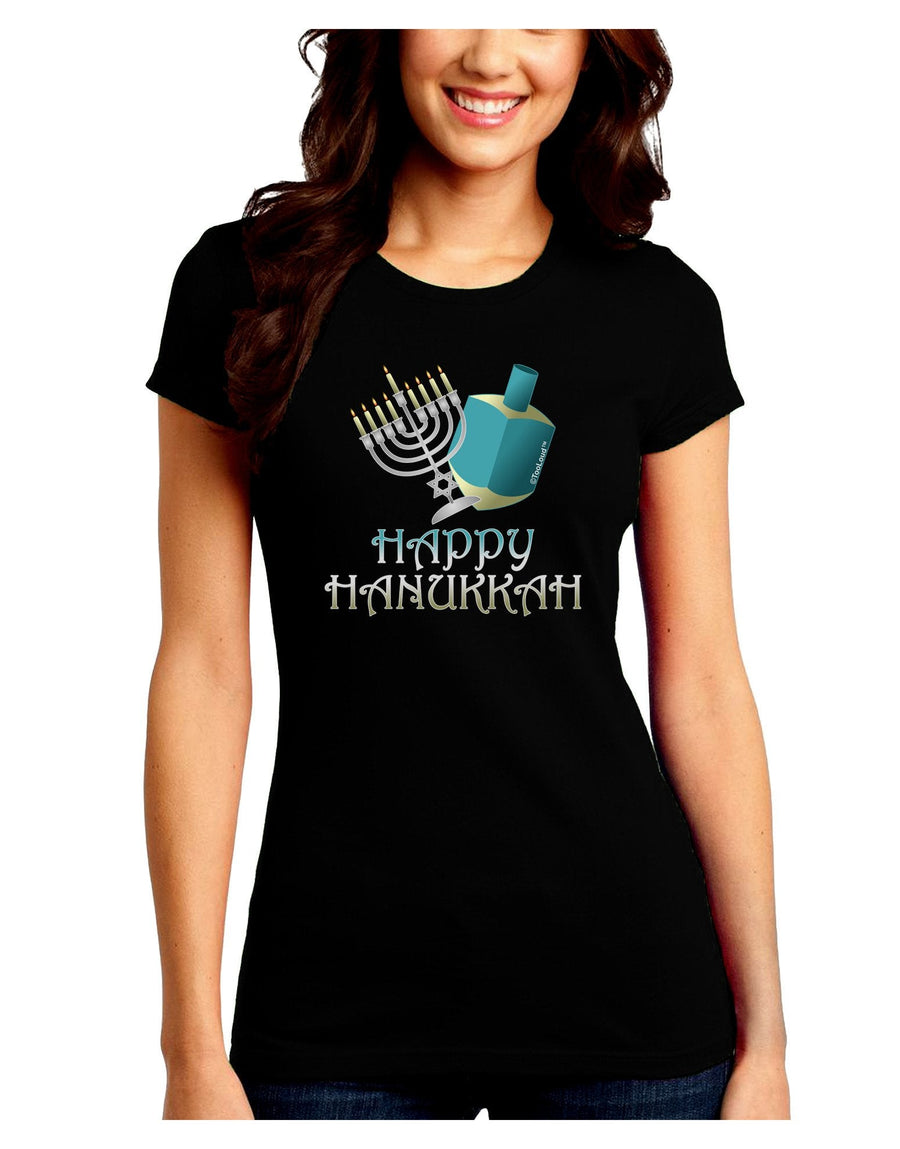 Blue & Silver Happy Hanukkah Juniors Petite Crew Dark T-Shirt-T-Shirts Juniors Tops-TooLoud-Black-Juniors Fitted XX-Large-Davson Sales