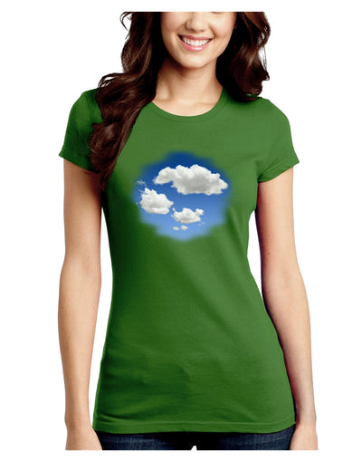 Blue Sky Puffy Clouds Juniors Crew Dark T-Shirt-T-Shirts Juniors Tops-TooLoud-Kiwi-Green-Juniors Fitted Small-Davson Sales