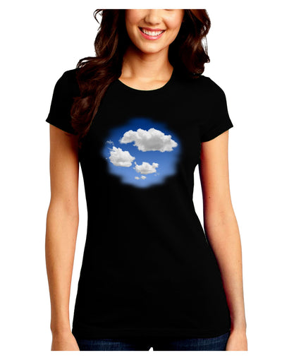 Blue Sky Puffy Clouds Juniors Crew Dark T-Shirt-T-Shirts Juniors Tops-TooLoud-Black-Juniors Fitted Small-Davson Sales