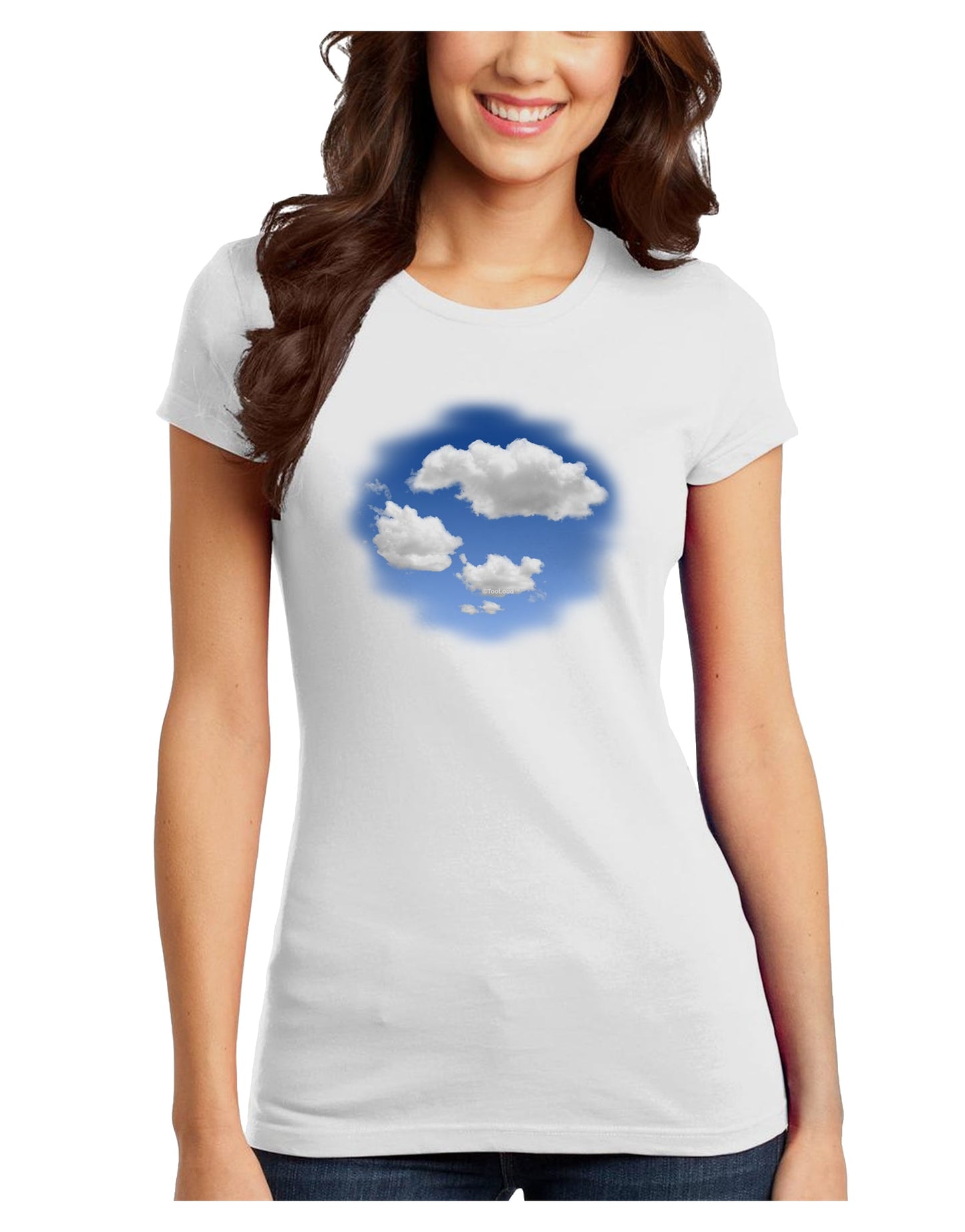 Blue Sky Puffy Clouds Juniors T-Shirt-Womens Juniors T-Shirt-TooLoud-White-Juniors Fitted X-Small-Davson Sales