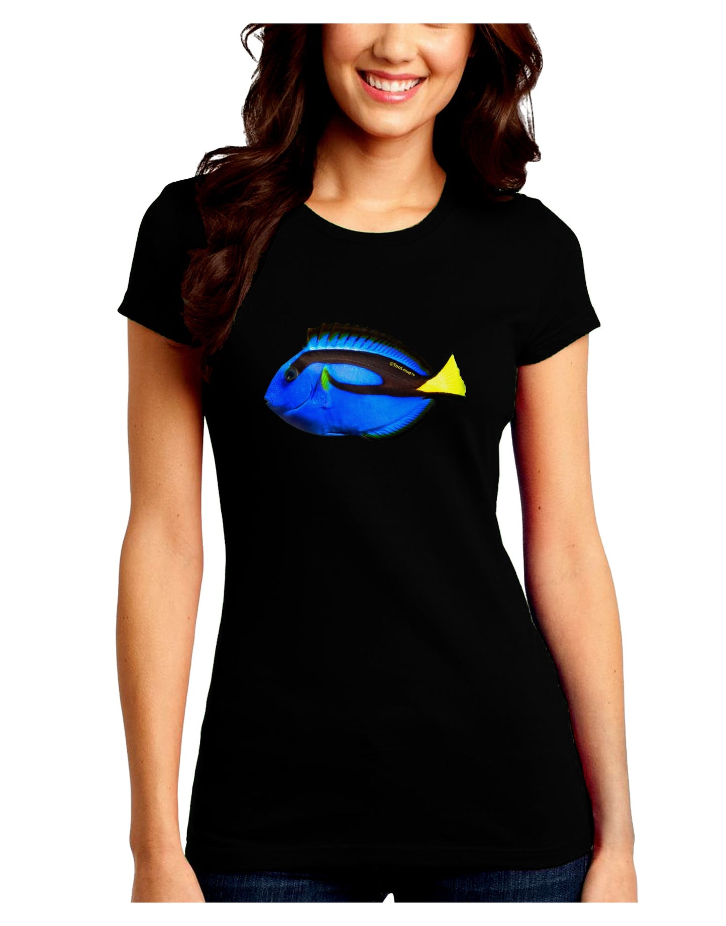 Blue Tang Fish Juniors Petite Crew Dark T-Shirt-T-Shirts Juniors Tops-TooLoud-Black-Juniors Fitted Small-Davson Sales