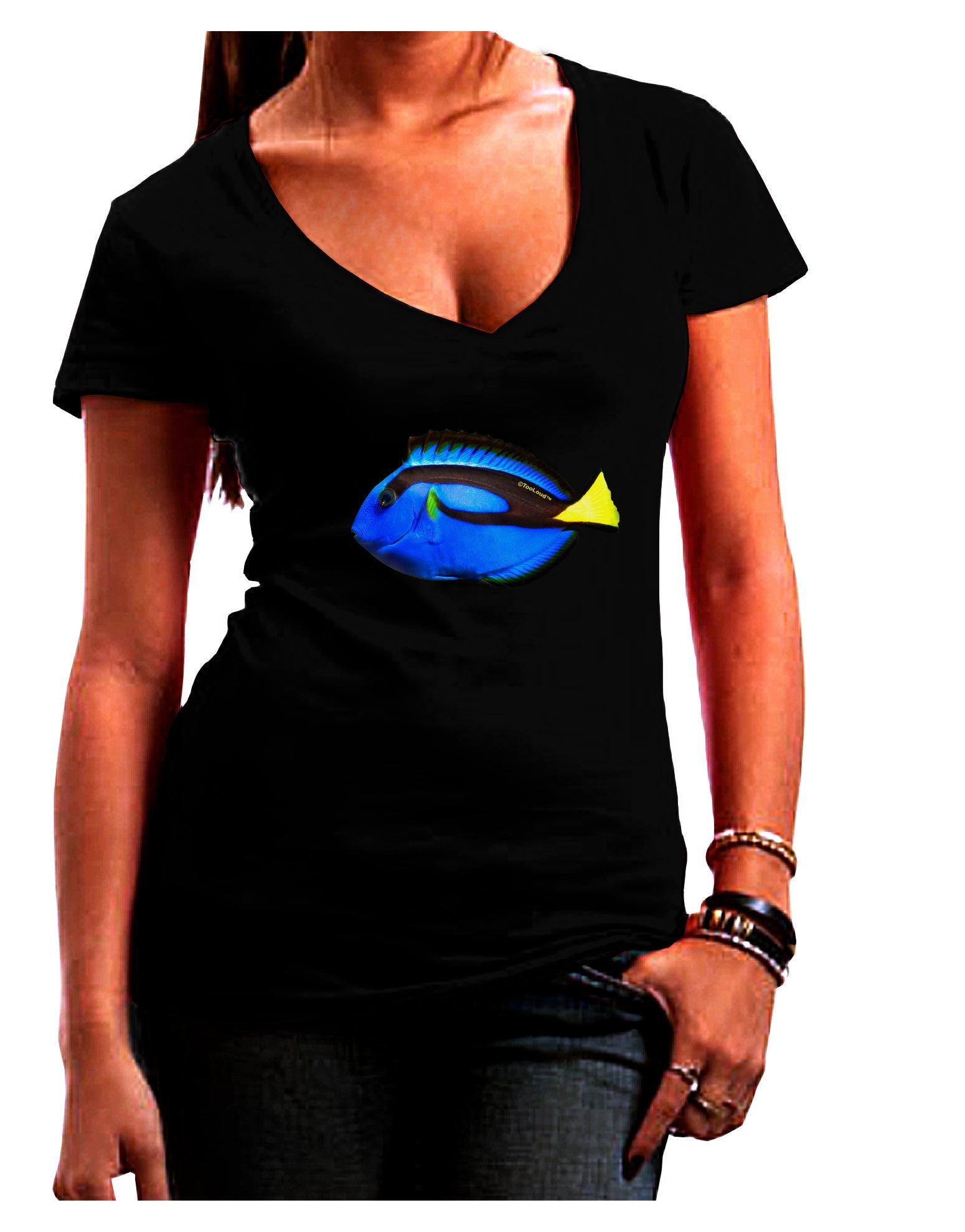 Blue Tang Fish Womens V-Neck Dark T-Shirt-Womens V-Neck T-Shirts-TooLoud-Black-Juniors Fitted Small-Davson Sales