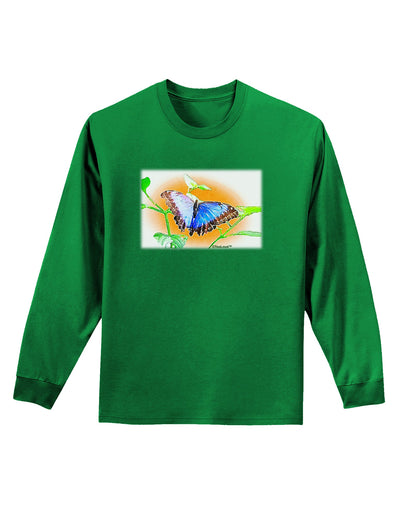 Blue Watercolor Butterfly Adult Long Sleeve Dark T-Shirt-TooLoud-Kelly-Green-Small-Davson Sales